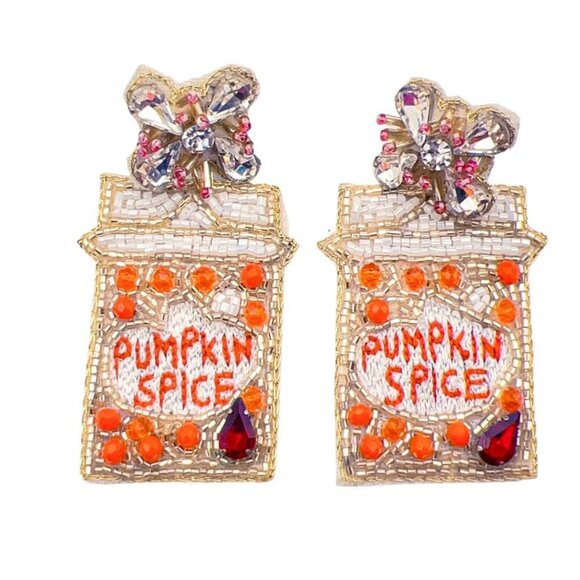 PUMPKIN SPICE LATTE Coffee Cup Bead & Austrian Crystal Earrings - Picture 1 of 2